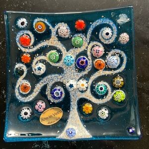 Made in Italy Murano glass Tree of Life trinket dish. Three dimensional detail.